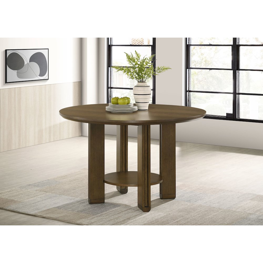 Ottowa 47-inch Round Wood Dining Table with Shelf Brown. Picture 2