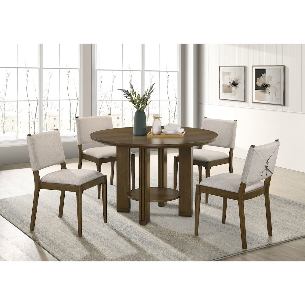 Ottowa 47-inch Round Wood Dining Table with Shelf Brown. Picture 7