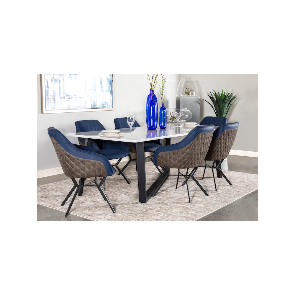 Mayer Upholstered Dining Arm Chair Blue and Brown (Set of 2). Picture 12