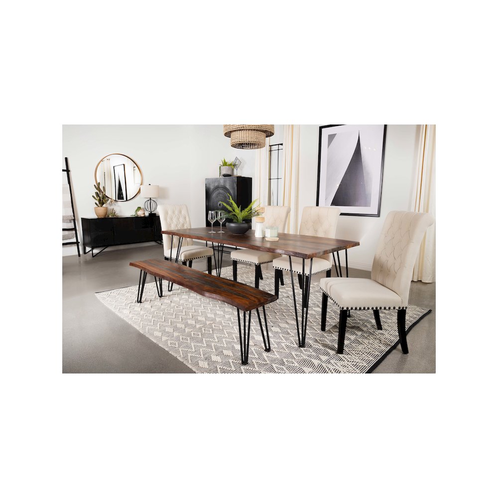 Neve Live Edge Wood Dining Bench Hairpin Legs Grey Sheesham. Picture 7