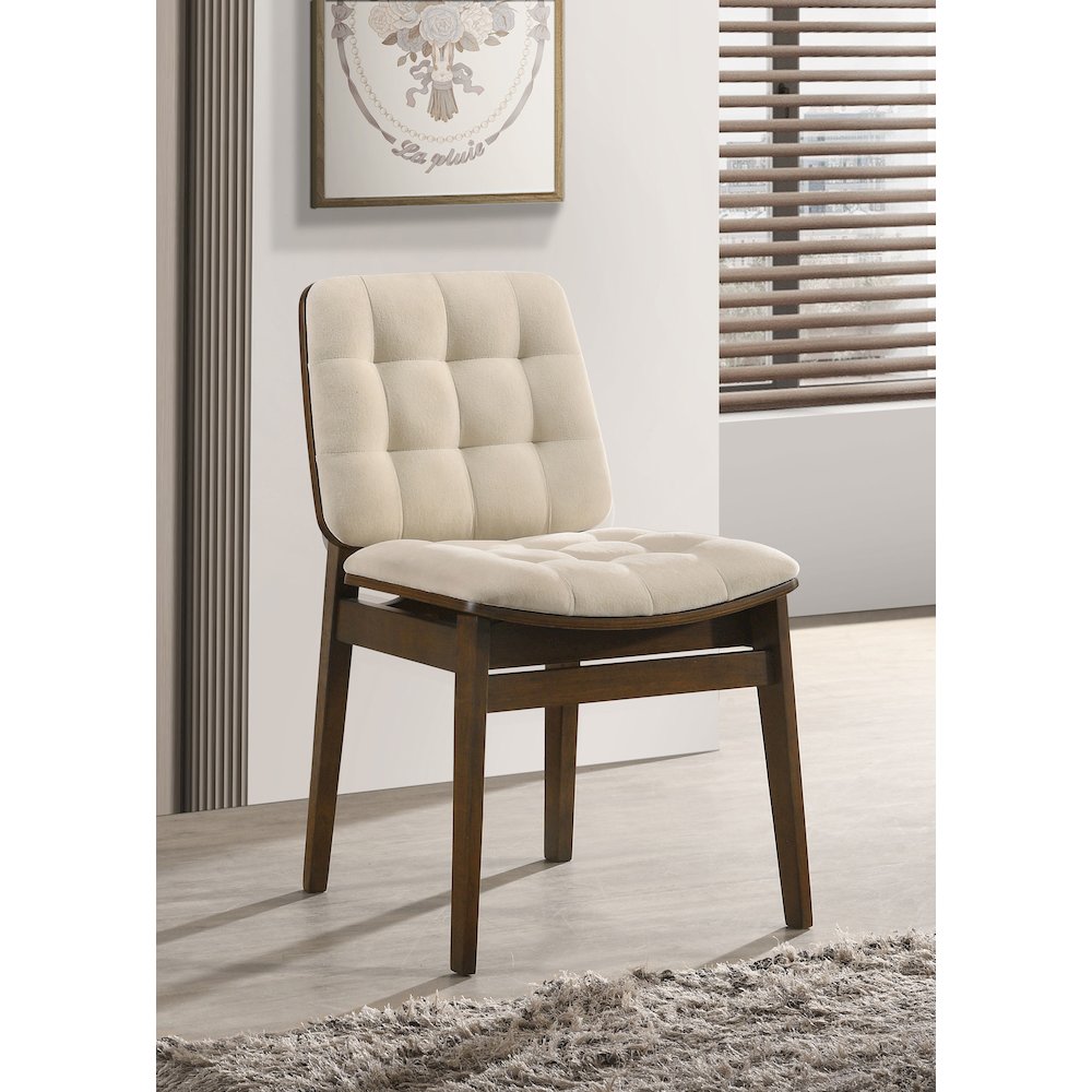 Redbridge Velvet Upholstered Side Chair Cream and Walnut (Set of 2). Picture 2