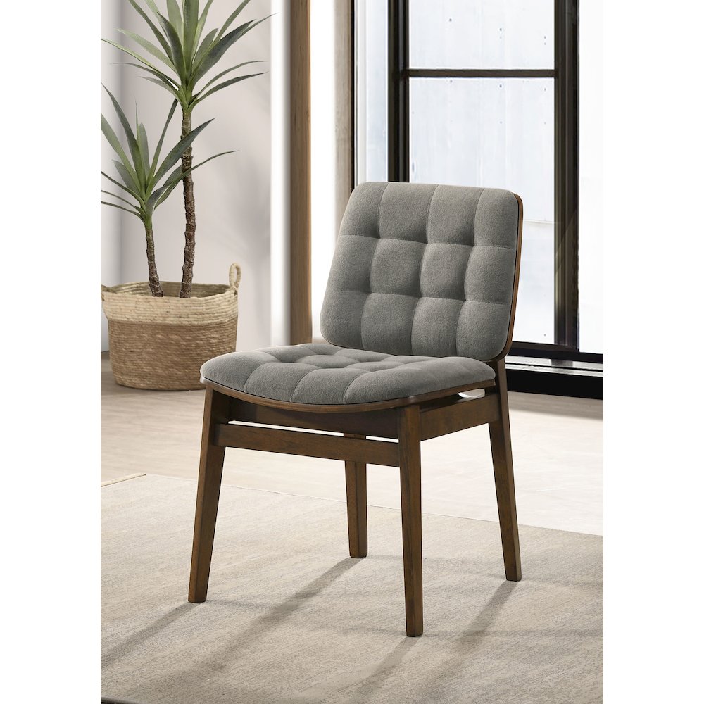 Redbridge Velvet Upholstered Side Chair Grey and Walnut (Set of 2). Picture 2