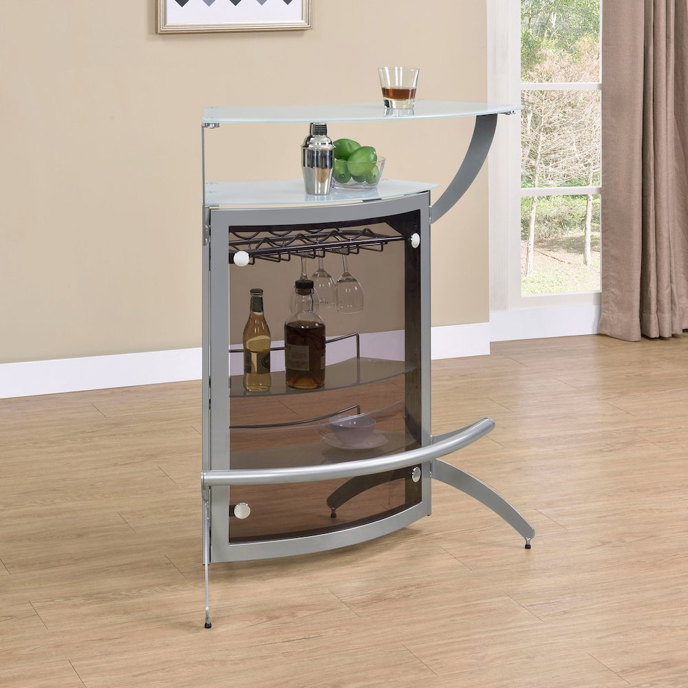 Dallas 2-shelf Curved Freestanding Home Bar Cabinet Silver. Picture 11