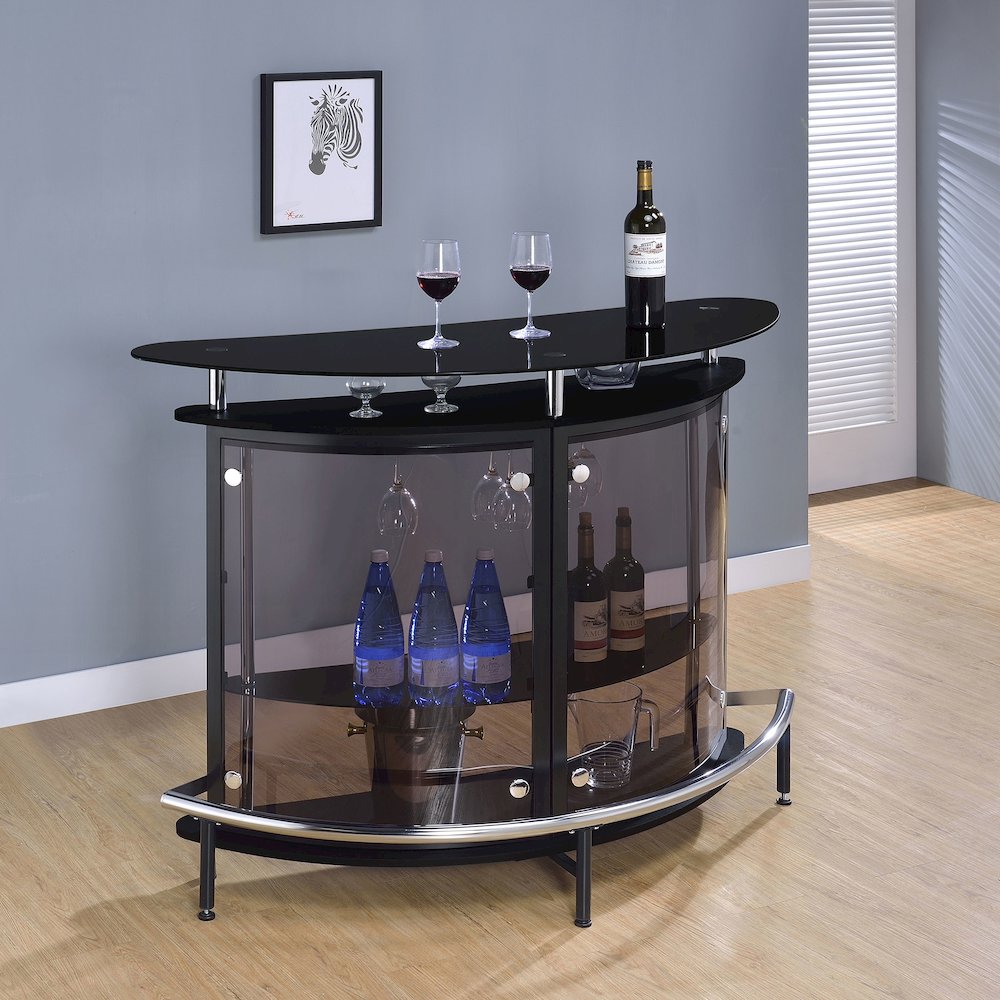 Amarillo Freestanding Glass Top Home Bar Wine Cabinet Black. Picture 11
