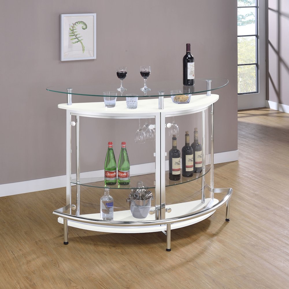 Amarillo Freestanding Glass Top Home Bar Wine Cabinet White. Picture 11