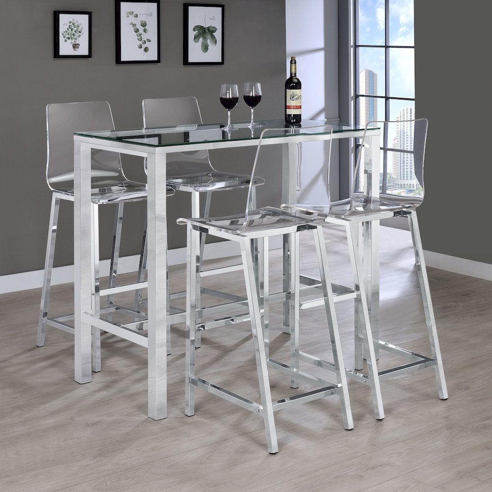 Tolbert 5-piece Bar Set with Acrylic Chairs Clear and Chrome. Picture 6