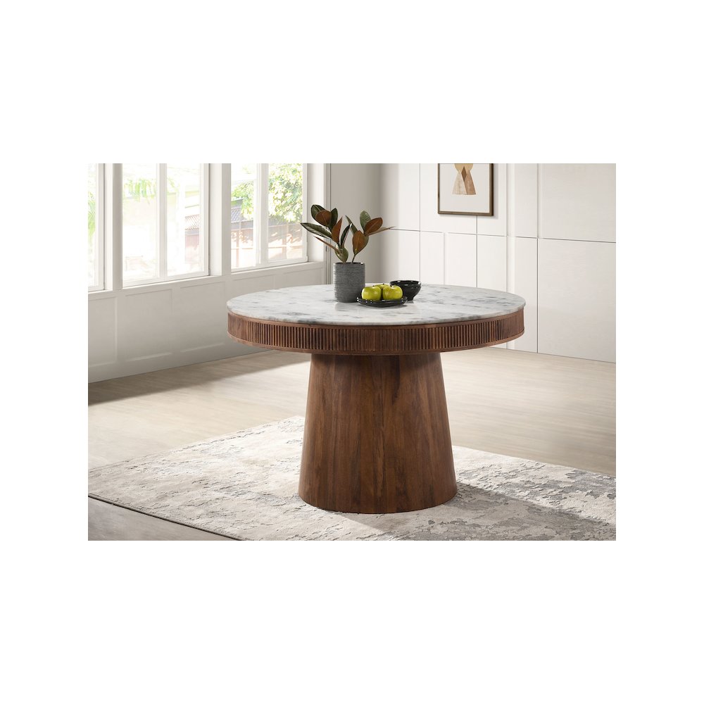 Ortega Round 46-inch Marble Top Wood Dining Table Natural. Picture 4