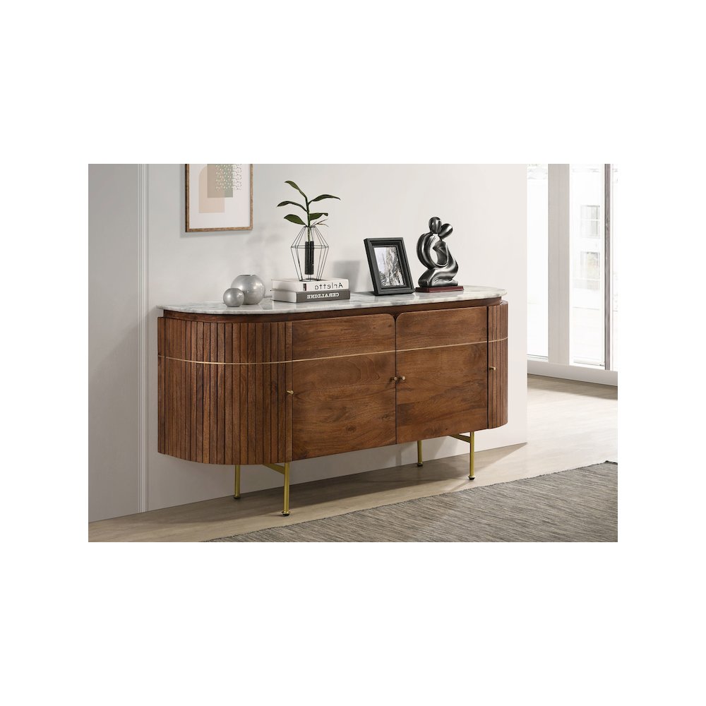 Ortega 4-door Marble Top Sideboard Buffet Cabinet Natural. Picture 12