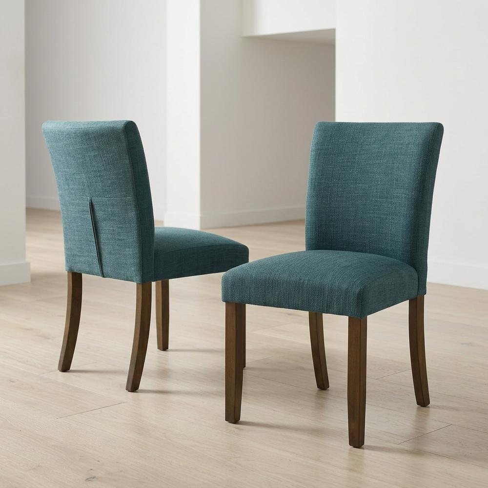 Polyester Upholstered Dining Side Chair, Teal Blue, Set of 2. Picture 2