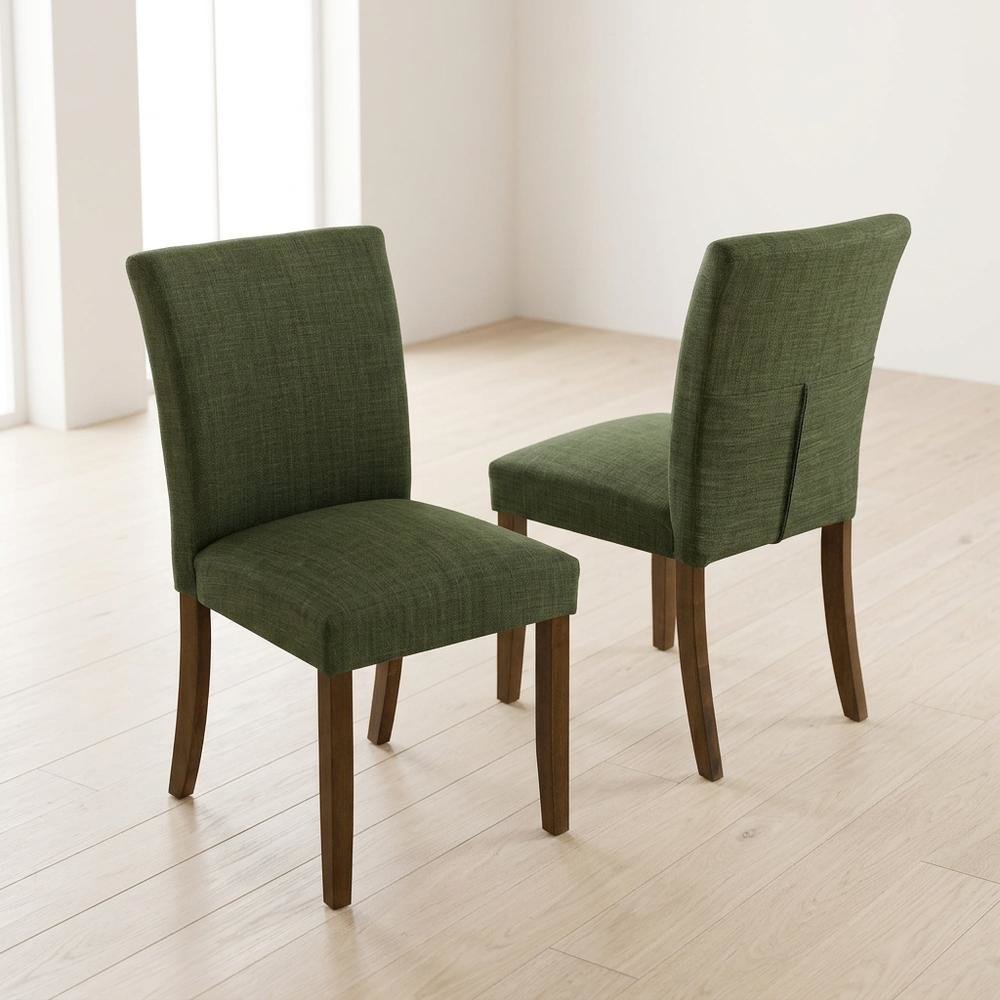 Polyester Upholstered Dining Side Chairs with Wood Legs, Green, Set of 2. Picture 2