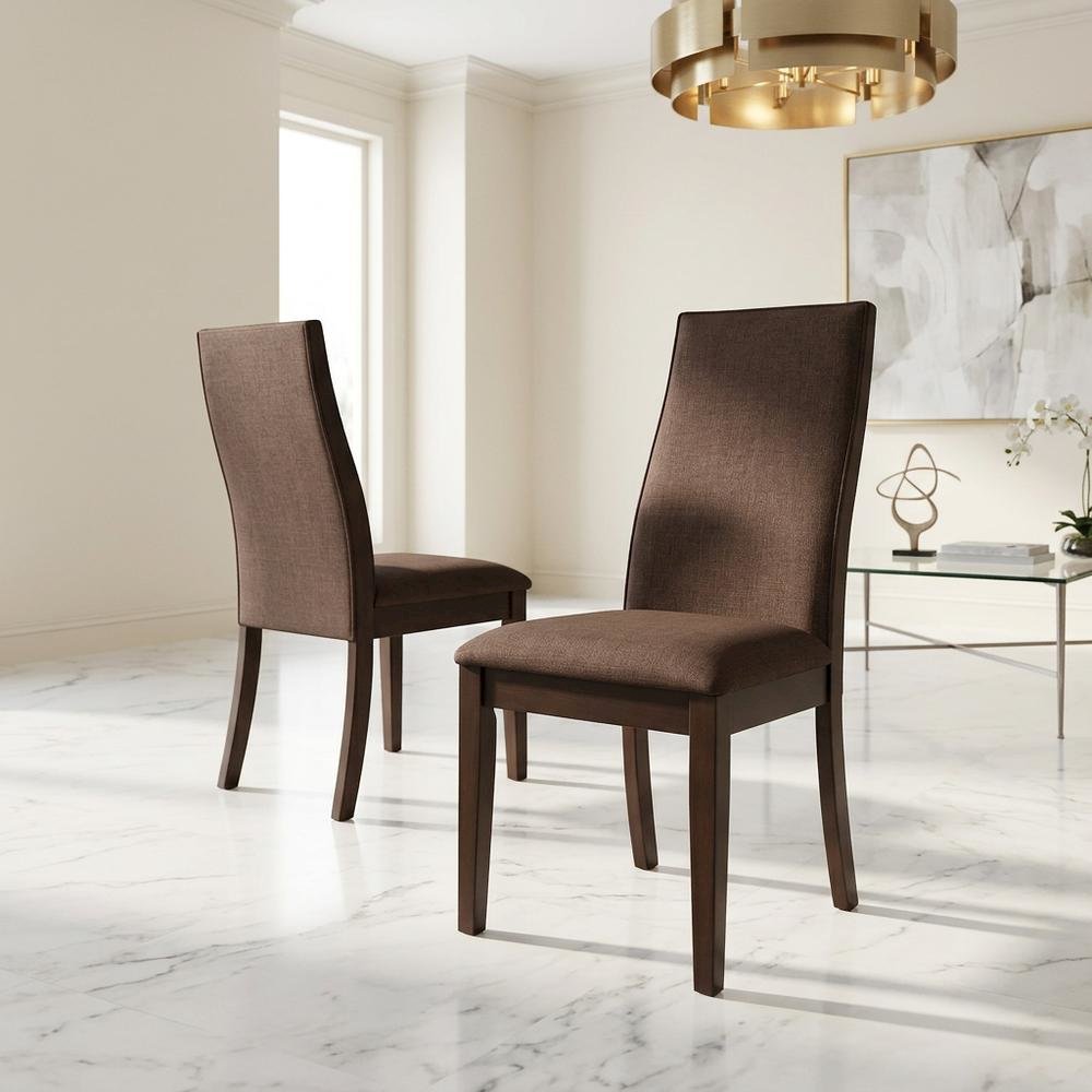 Polyester Upholstered Farmhouse Dining Chair with Espresso Legs, Set of 2. Picture 2