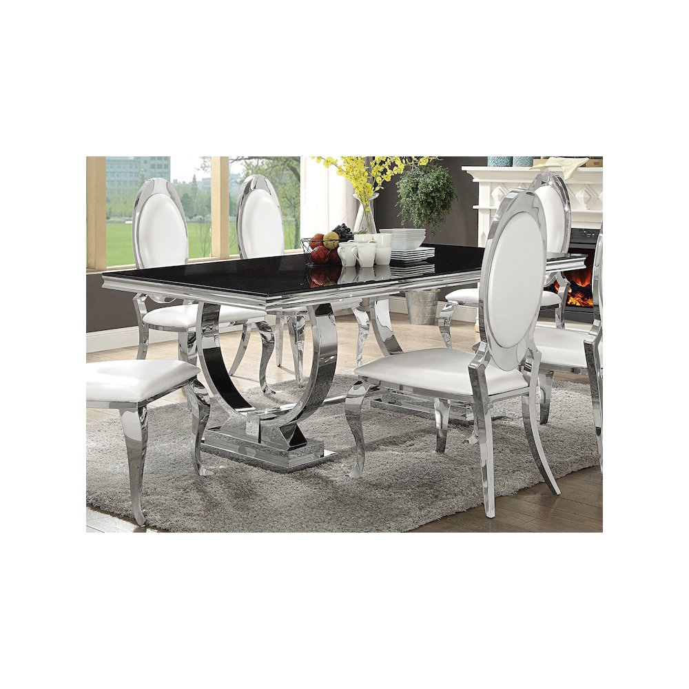 Antoine Rectangular 95-inch Glass Top Dining Table Black. Picture 4
