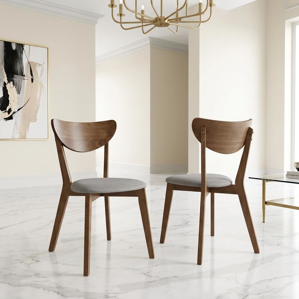 Polyester-Upholstered Mid-Century Modern Dining Chairs with Walnut Wood,Set of 2. Picture 4