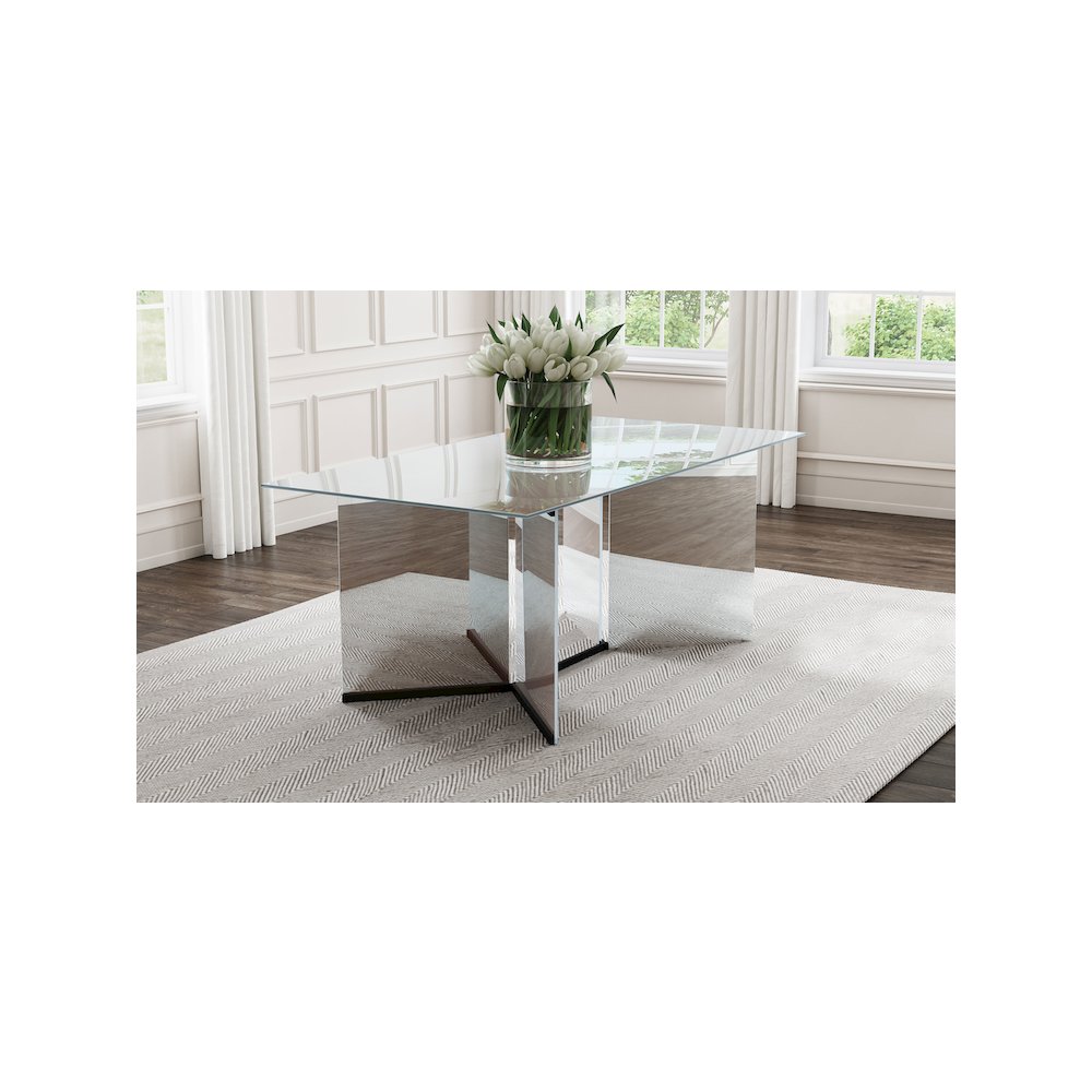 Emery 76-inch Rectangular Mirrored Dining Table Silver. Picture 12