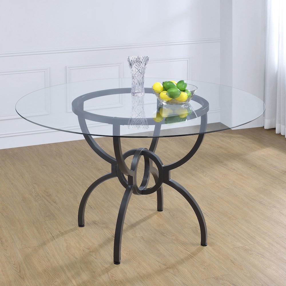 Aviano Round 48-inch Glass Top Metal Dining Table Gunmetal. Picture 6