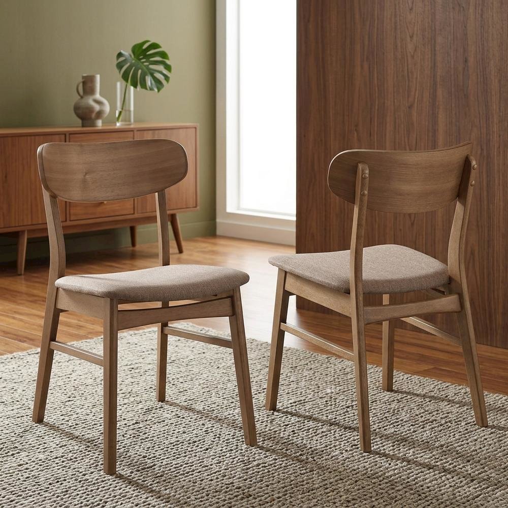 Mid-Century Modern Upholstered Wood Dining Side Chair, Walnut, Set of 2. Picture 2