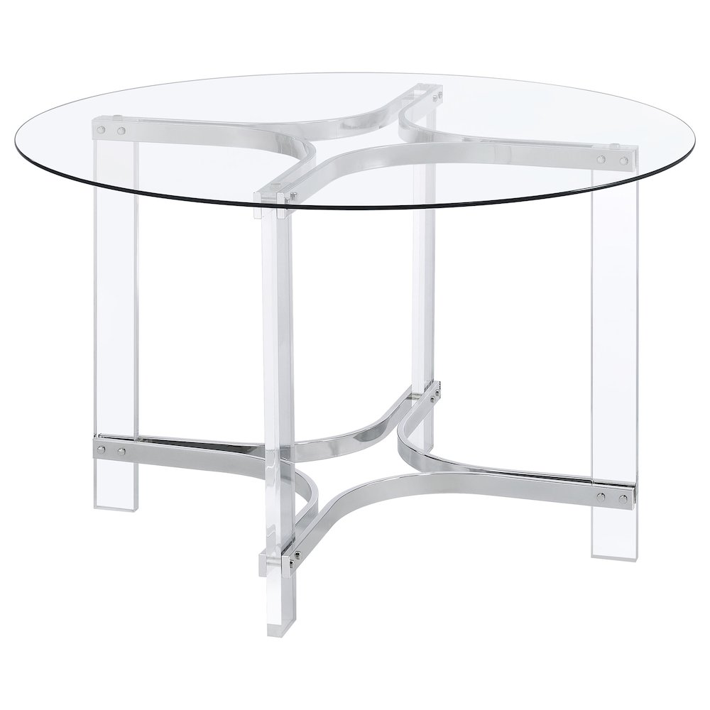 Keeling 47-inch Round Glass Top Acrylic Dining Table Chrome. Picture 2