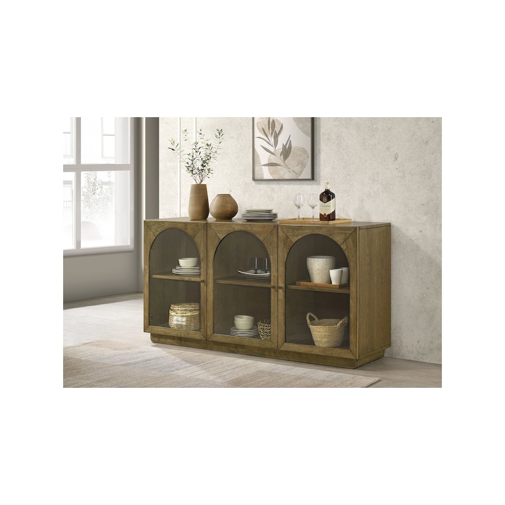 Castlewood 71-inch Dining Sideboard Buffet Server Brown Oak. Picture 12