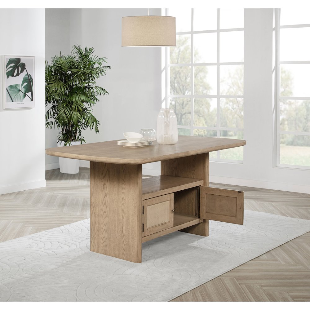 Kailani Cane Counter Height Storage Dining Table Beige Oak. Picture 13