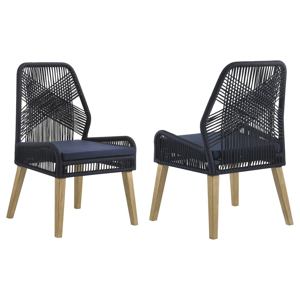 Nakia Woven Rope Dining Side Chairs Dark Navy (Set of 2). Picture 2