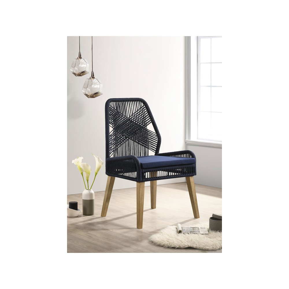 Nakia Woven Rope Dining Side Chairs Dark Navy (Set of 2). Picture 11