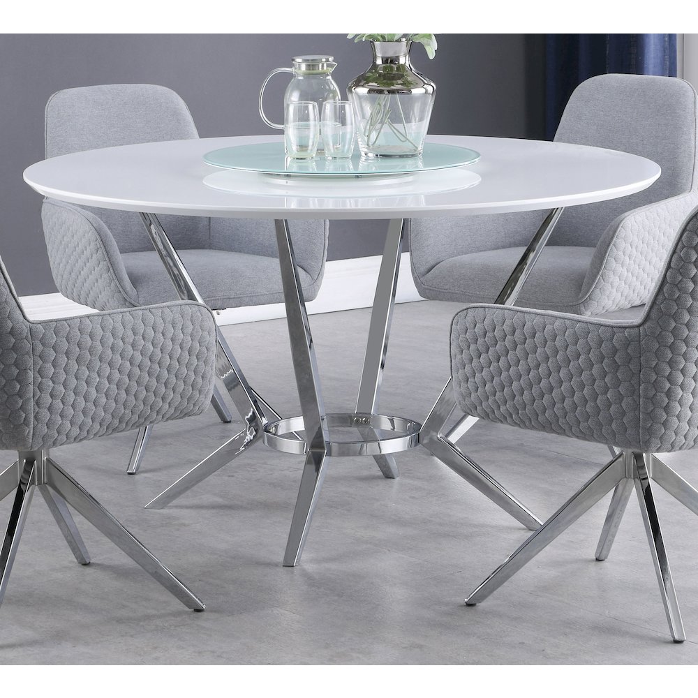 Abby Round 54-inch Lazy Susan Dining Table White High Gloss. Picture 4