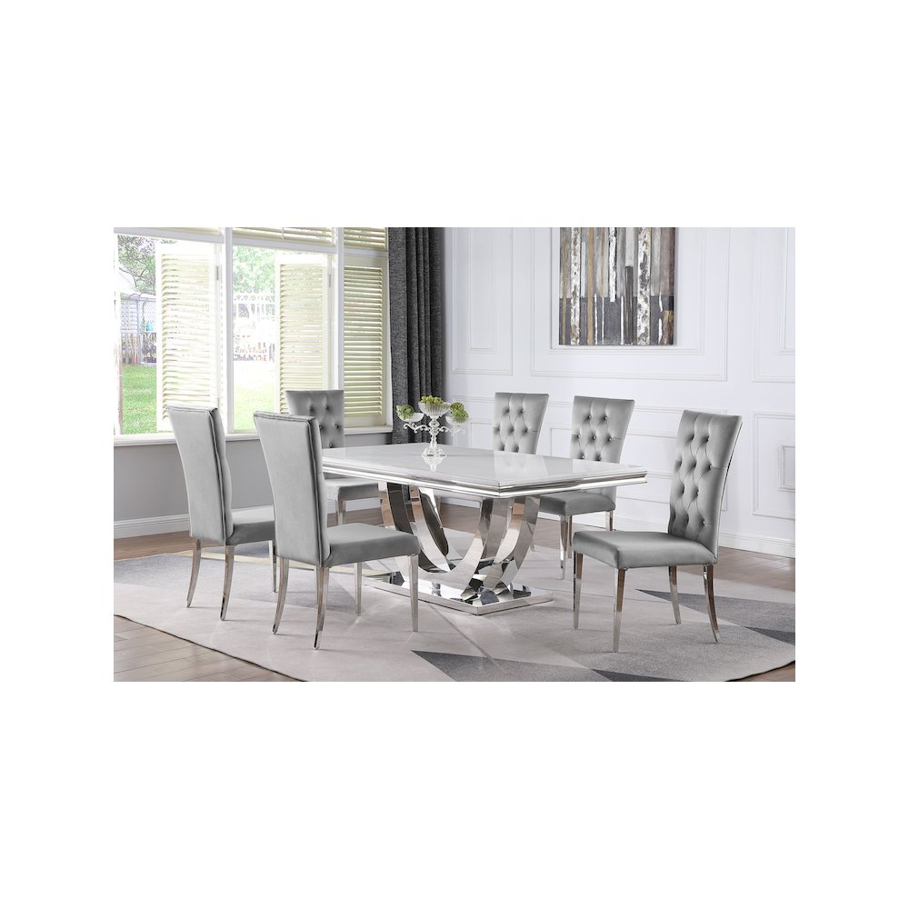 Kerwin 7-piece Rectangular Dining Table Set Grey and Chrome. Picture 7