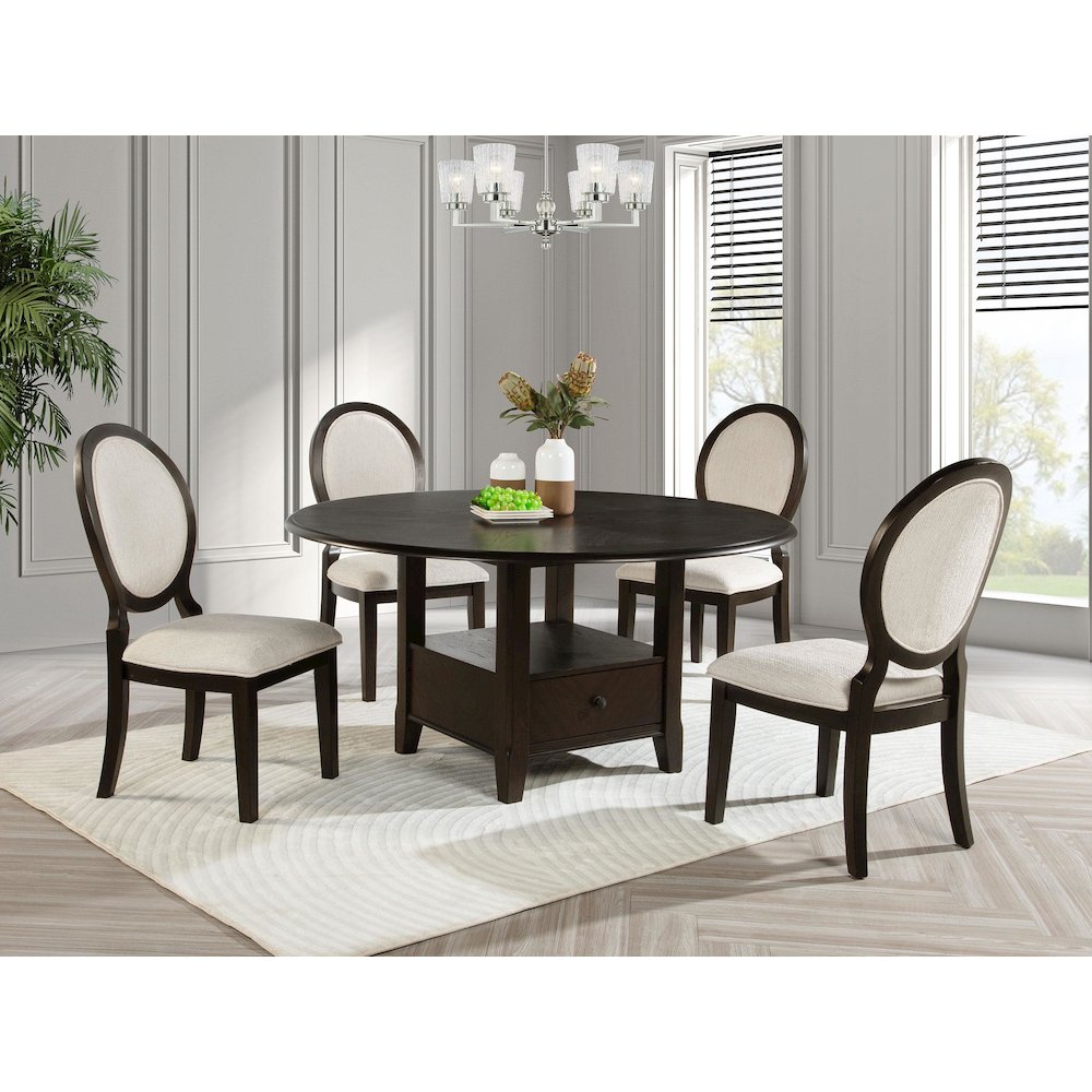 Twyla 5-piece 60-inch Round Wood Dining Table Set Dark Cocoa. Picture 11