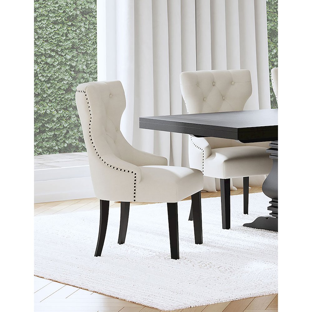 Baney Fabric Upholstered Dining Side Chair Beige and Black. Picture 11