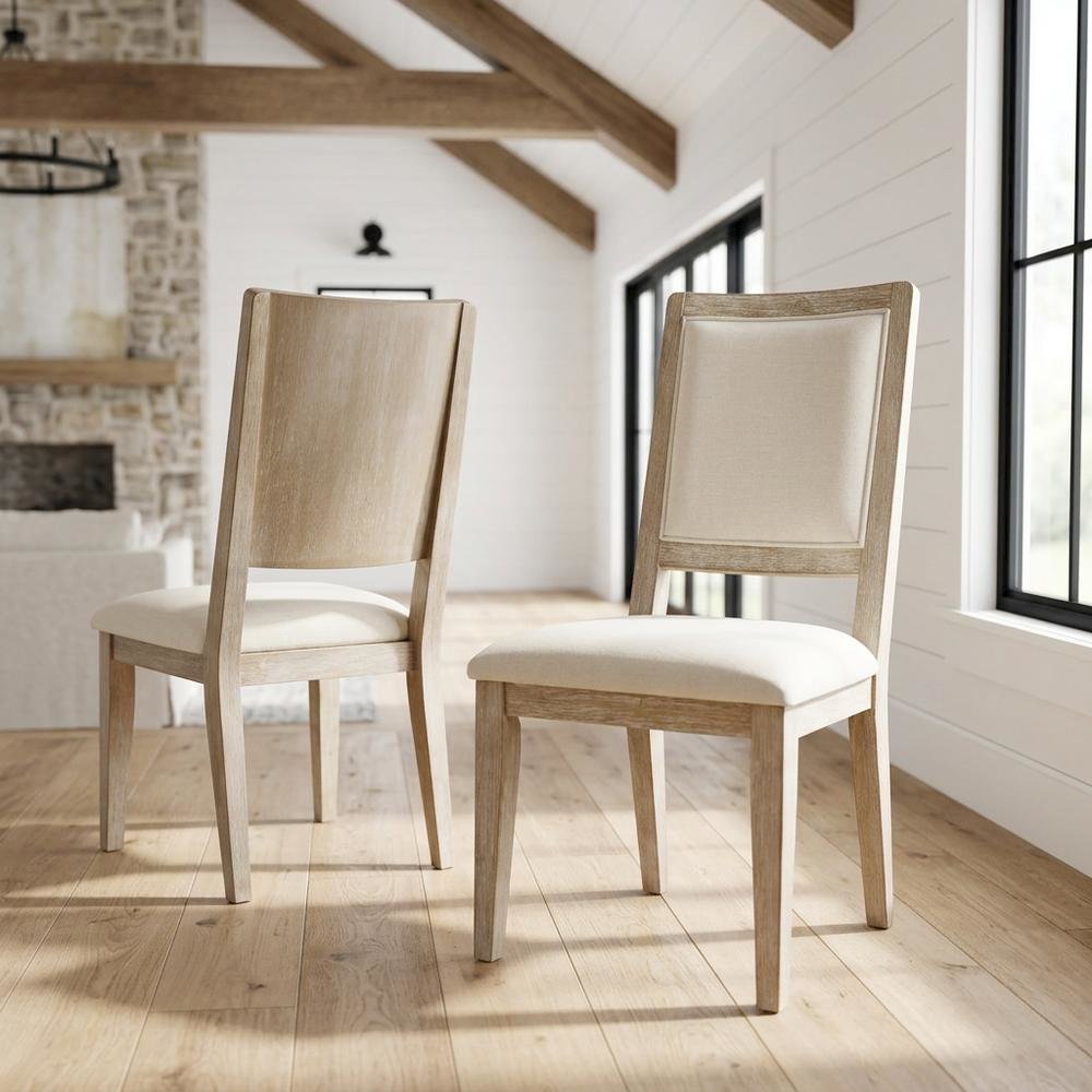 Wood Farmhouse Upholstered Dining Side Chairs with Cushioned Seat, Set of 2. Picture 2