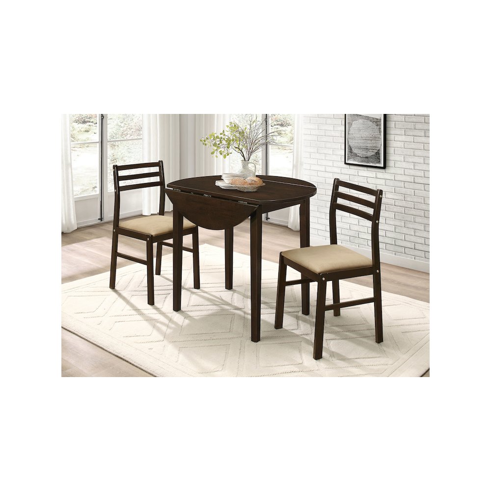 Bucknell 3-piece Round Drop Leaf Dining Table Set Cappuccino. Picture 14