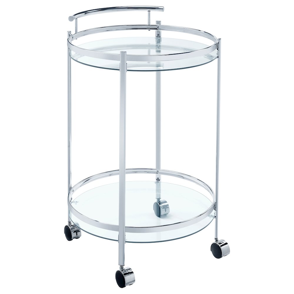 Chrissy Round Glass Shelf Metal Bar Cart Chrome. Picture 2