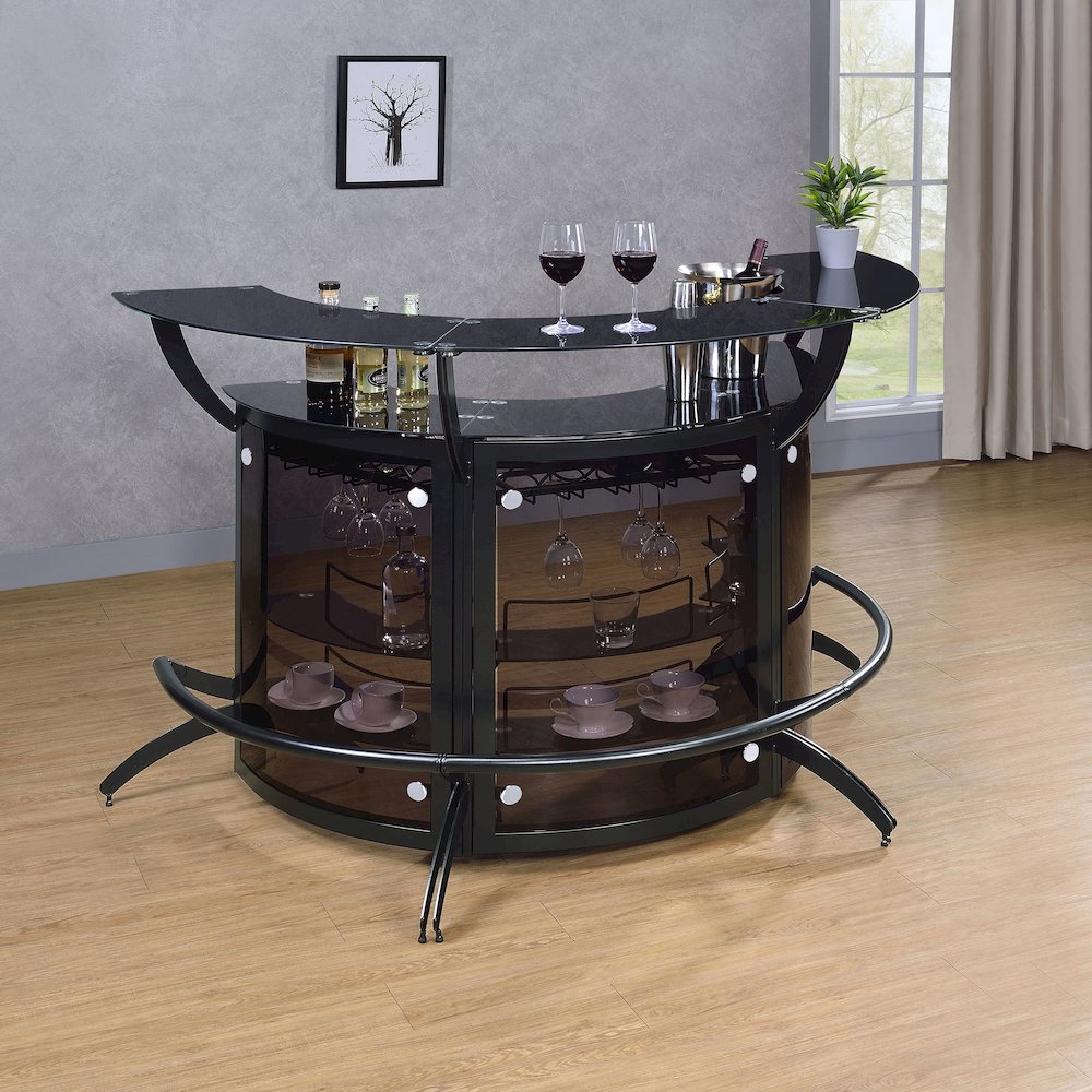 Dallas 3-piece Curved Freestanding Home Bar Cabinet Black. Picture 11