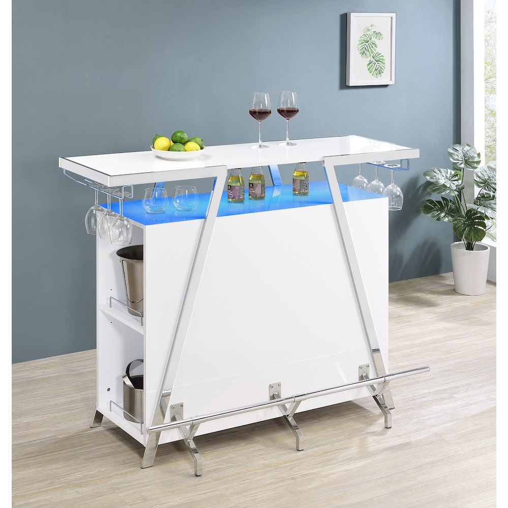 Araceli Freestanding LED Home Bar Cabinet White High Gloss. Picture 14