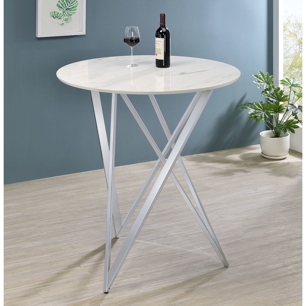 Bexter Round 35-inch Faux Marble Bistro Bar Table Chrome. Picture 7