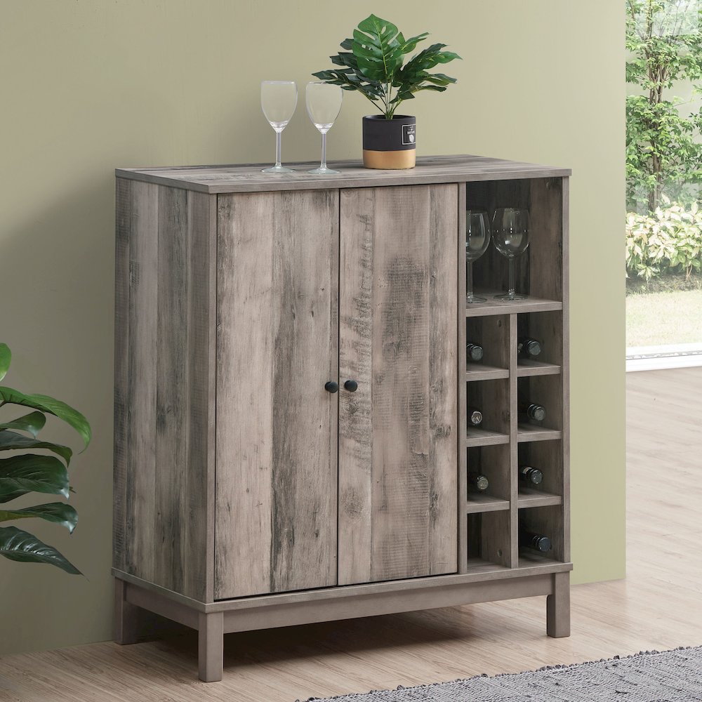 Cheyenne 2-door Home Bar Wine Cabinet Weathered Acacia. Picture 9