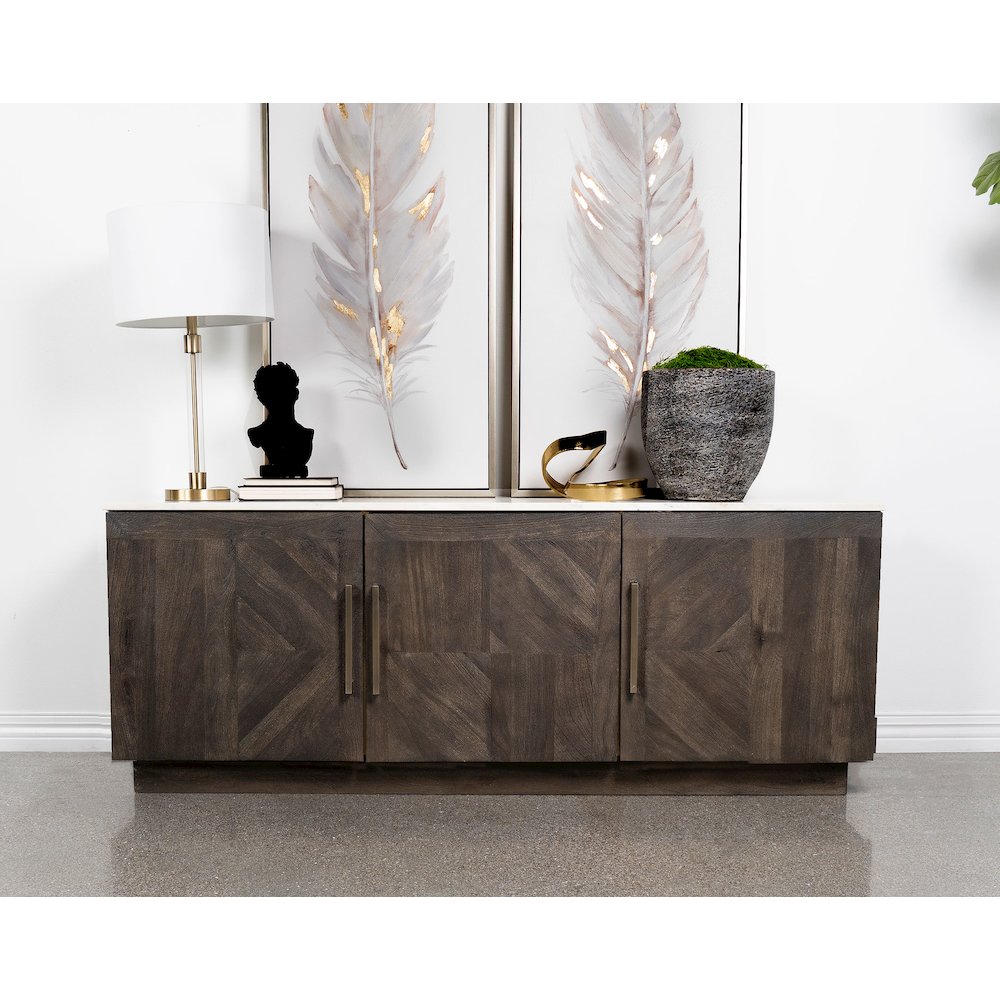 Dennis 3-door Marble Top Sideboard Buffet Tobacco Grey. Picture 9