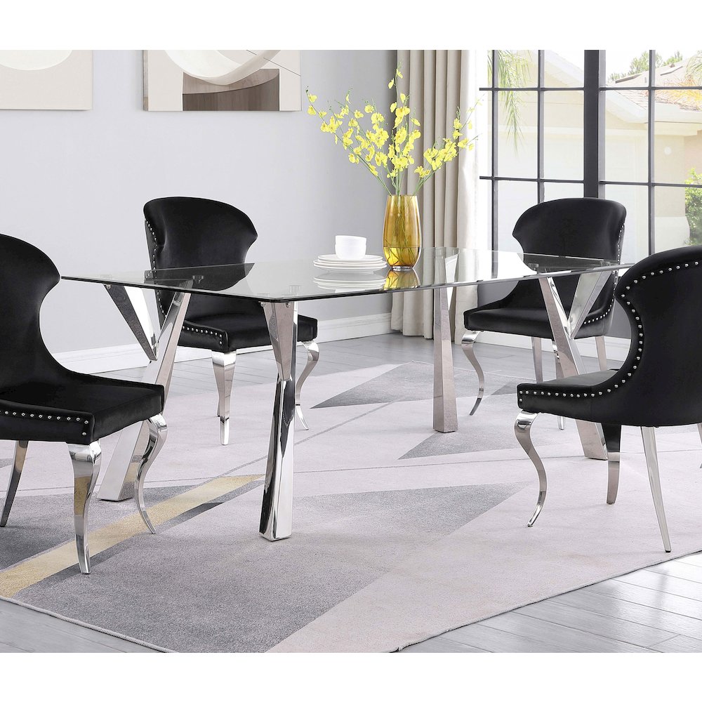 Alaia Rectangular 79-inch Glass Top Dining Table Chrome. Picture 6