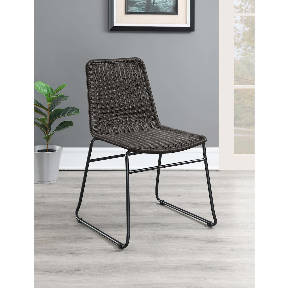 Dacy Faux Rattan Metal Dining Side Chair Brown (Set of 2). Picture 11