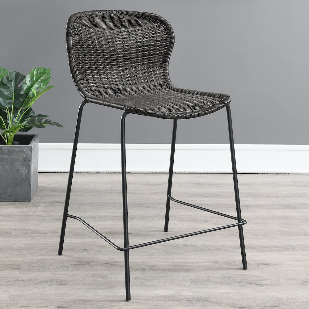 Mckinley Faux Rattan Metal Counter Chair Brown (Set of 2). Picture 11