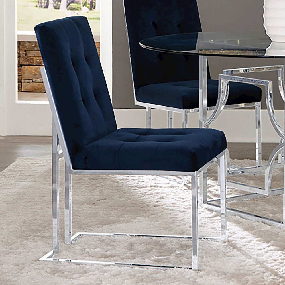 Cisco Velvet Upholstered Dining Side Chair Chrome (Set of 2). Picture 10