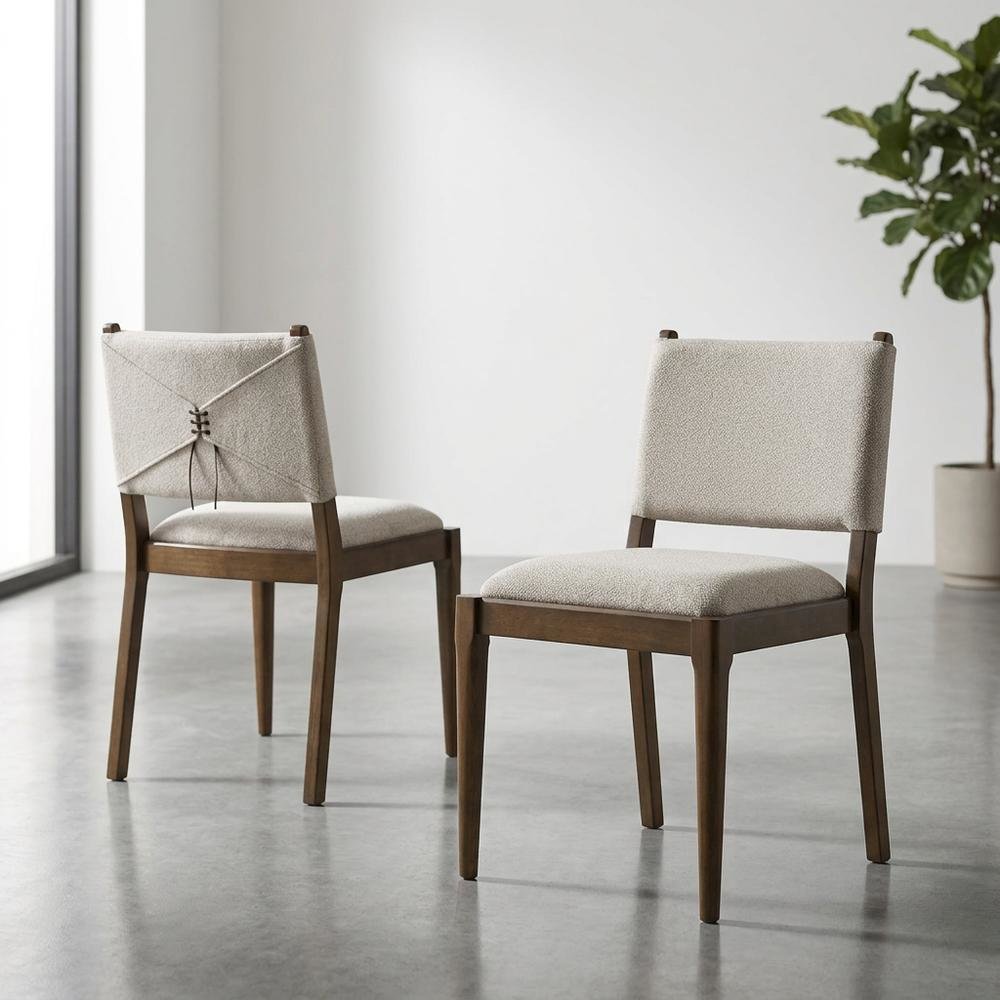 Fabric-Upholstered Dining Side Chairs, Brown, Set of 2. Picture 2