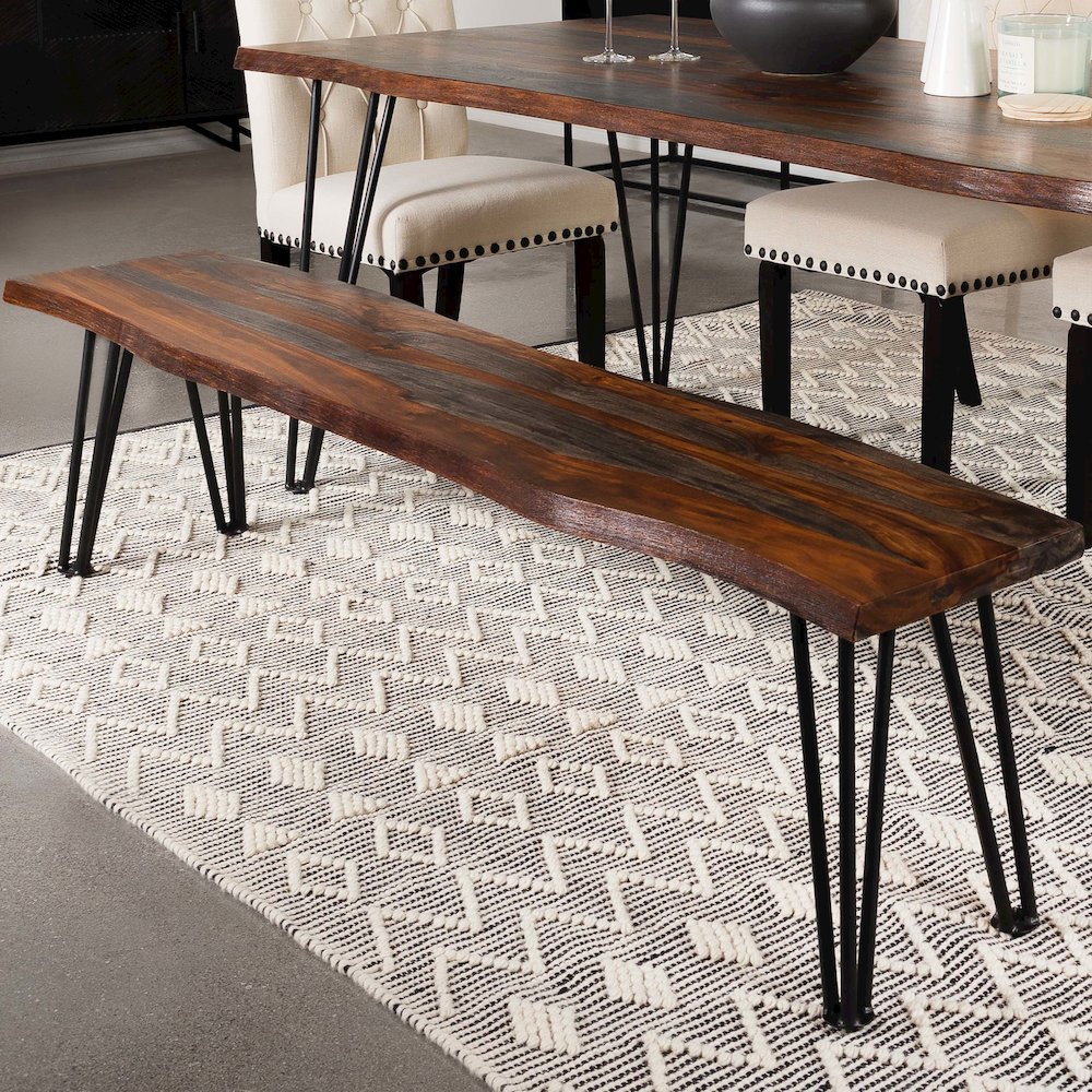 Neve Live Edge Wood Dining Bench Hairpin Legs Grey Sheesham. Picture 6
