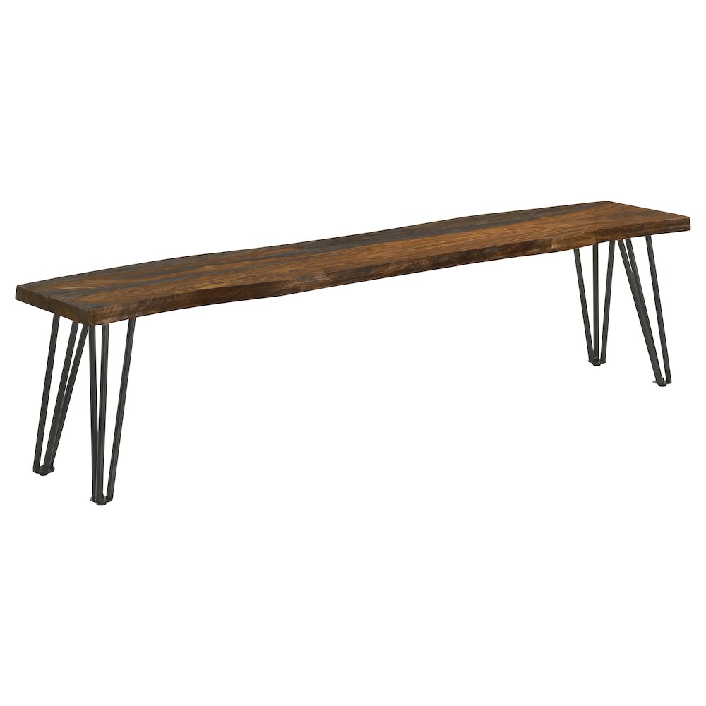 Neve Live Edge Wood Dining Bench Hairpin Legs Grey Sheesham. Picture 2
