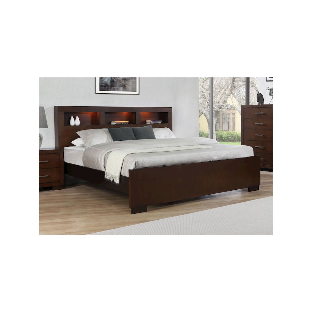 Jessica California King LED Storage Bookcase Bed Cappuccino. Picture 8