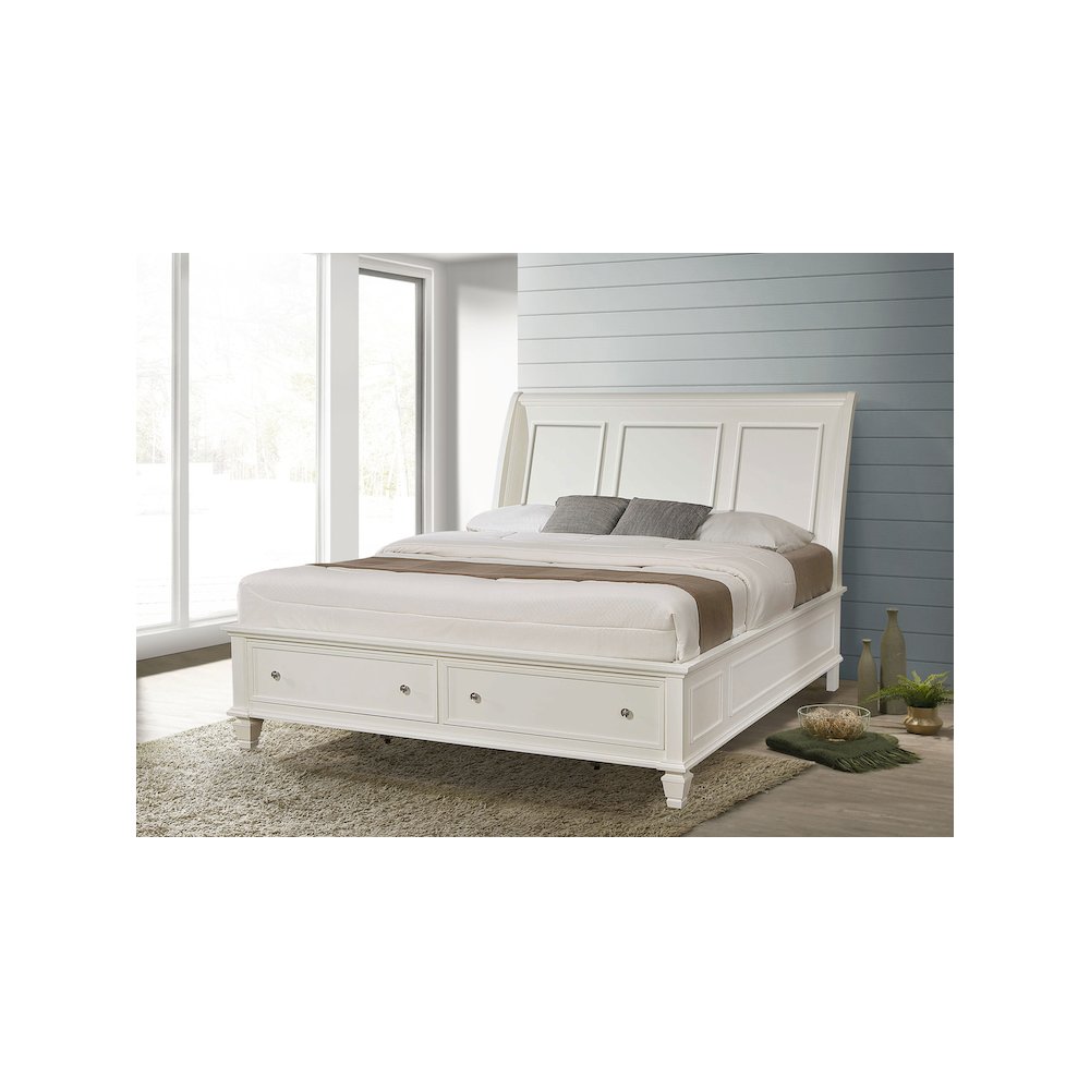 Sandy Beach Wood Eastern King Storage Panel Bed Cream White. Picture 8