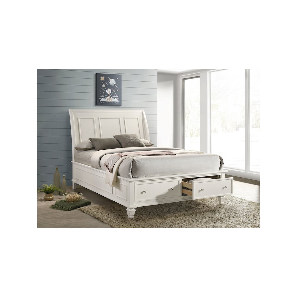 Sandy Beach Wood Queen Storage Panel Bed Cream White. Picture 6