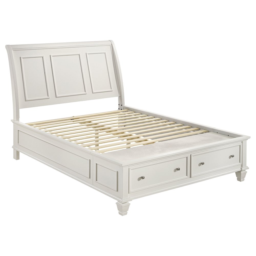 Sandy Beach Wood Queen Storage Panel Bed Cream White. Picture 2