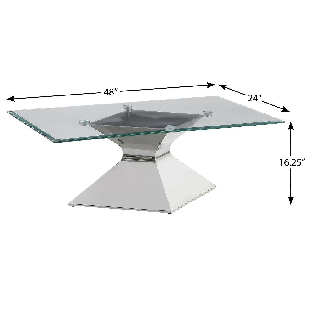 Rectangular Chrome Coffee Table with Glass Top and Stainless Steel Frame. Picture 4
