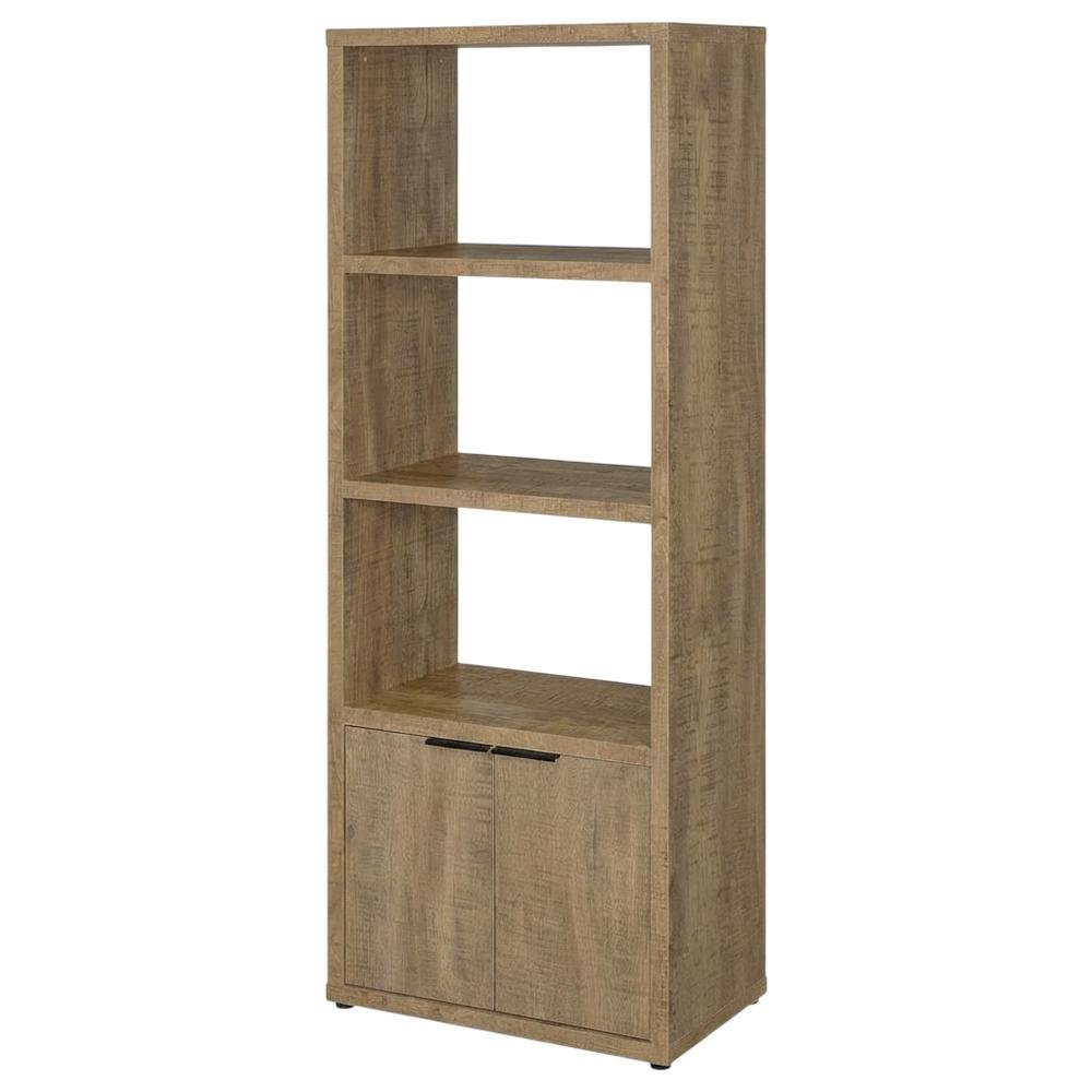 Farmhouse Style Brown Wood Media Tower With 3 Shelves For Living Room Storage. Picture 1